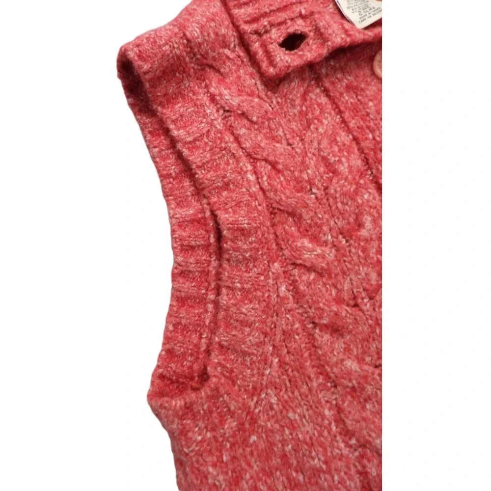 LL Bean Wool Blend Sweater Vest Women S Pink Cable Knit Button Mock Neck Classic